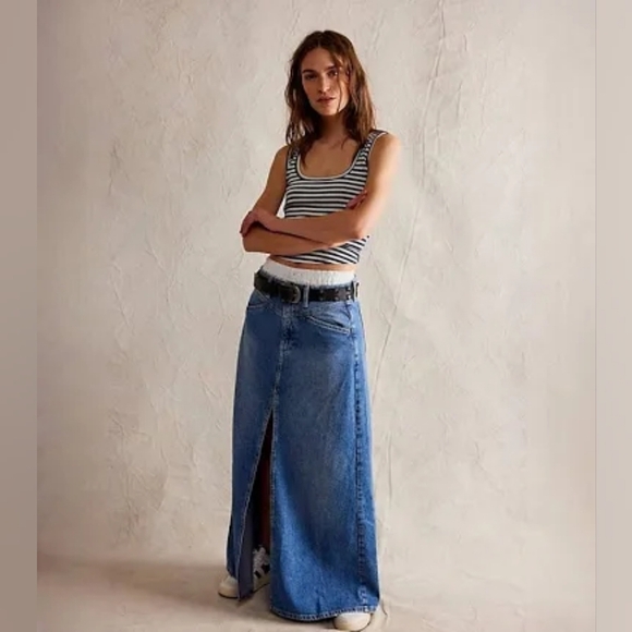 We The Free Come As You Are Denim Jean Maxi Skirt NWT - Picture 12 of 16